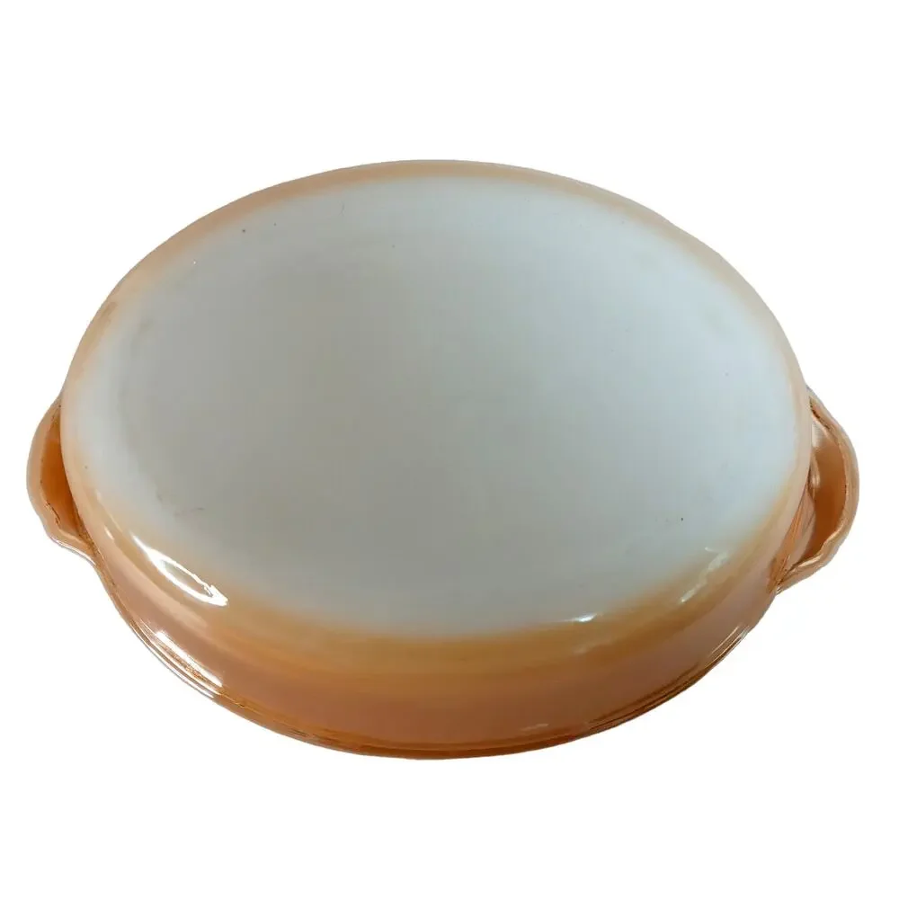 Anchor Hocking Fire King Oval Casserole Dish Milk Glass Peach Luster 1-1/2 Qt